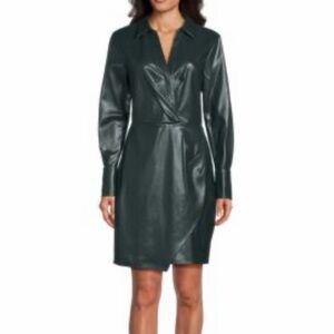 Calvin Klein Faux-Leather Shirt Dress